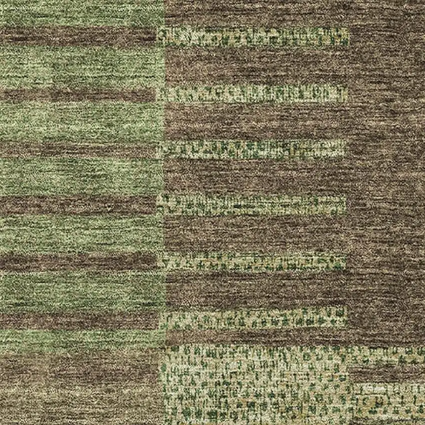 Coffee And Green Striped Washable Area Rug With UV Protection Photo 2