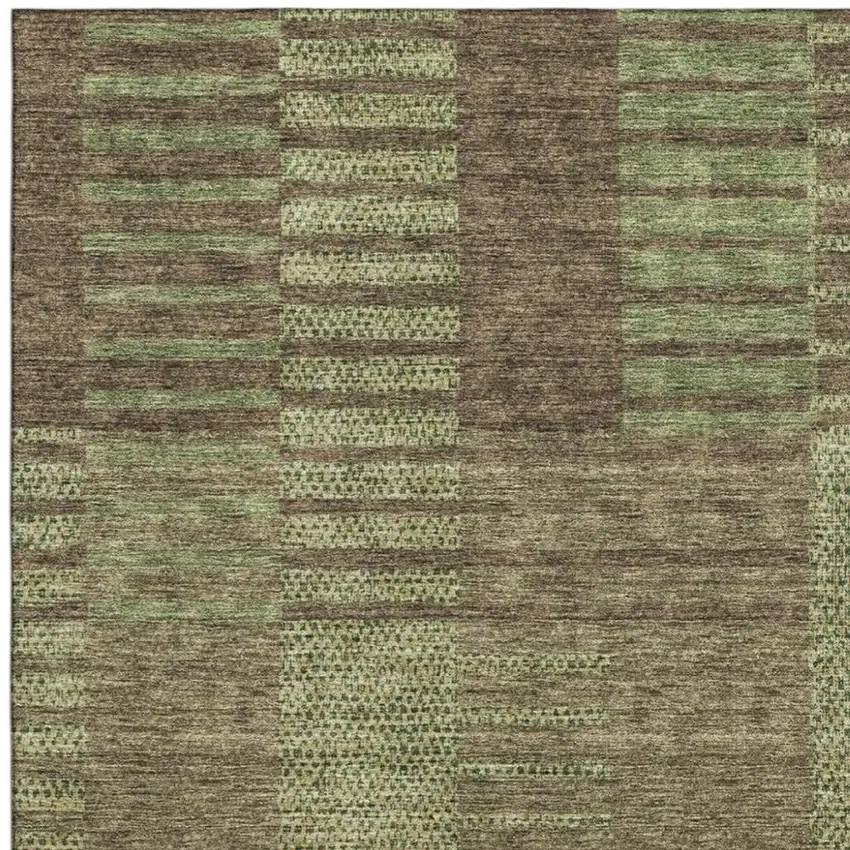 Coffee And Green Striped Washable Area Rug With UV Protection Photo 3