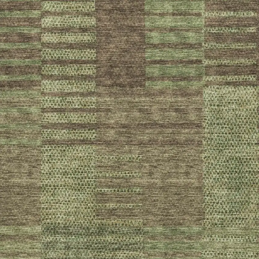 Coffee And Green Striped Washable Area Rug With UV Protection Photo 6