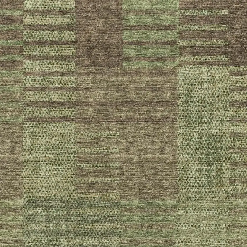 Coffee And Green Striped Washable Area Rug With UV Protection Photo 7