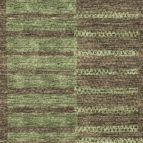Coffee And Green Striped Washable Area Rug With UV Protection Photo 2