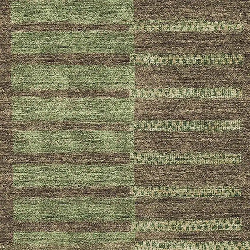 Coffee And Green Striped Washable Area Rug With UV Protection Photo 2