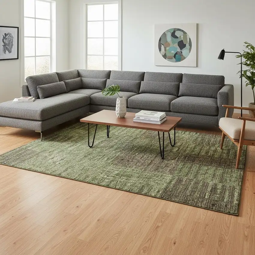 Coffee And Green Striped Washable Area Rug With UV Protection Photo 2