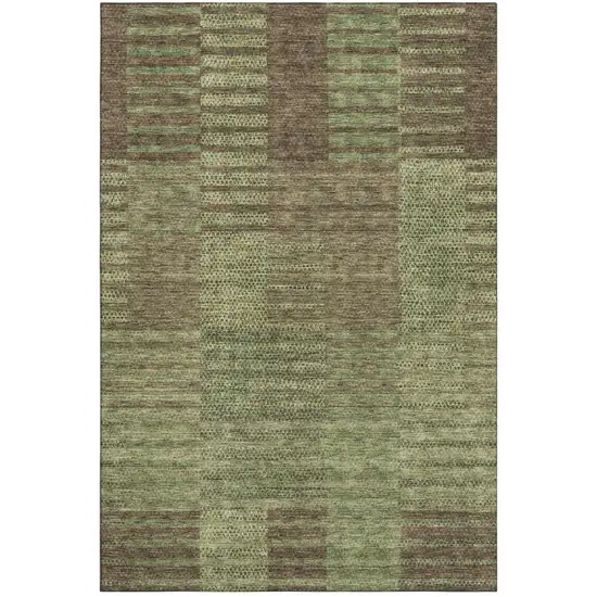 Coffee And Green Striped Washable Area Rug With UV Protection Photo 2
