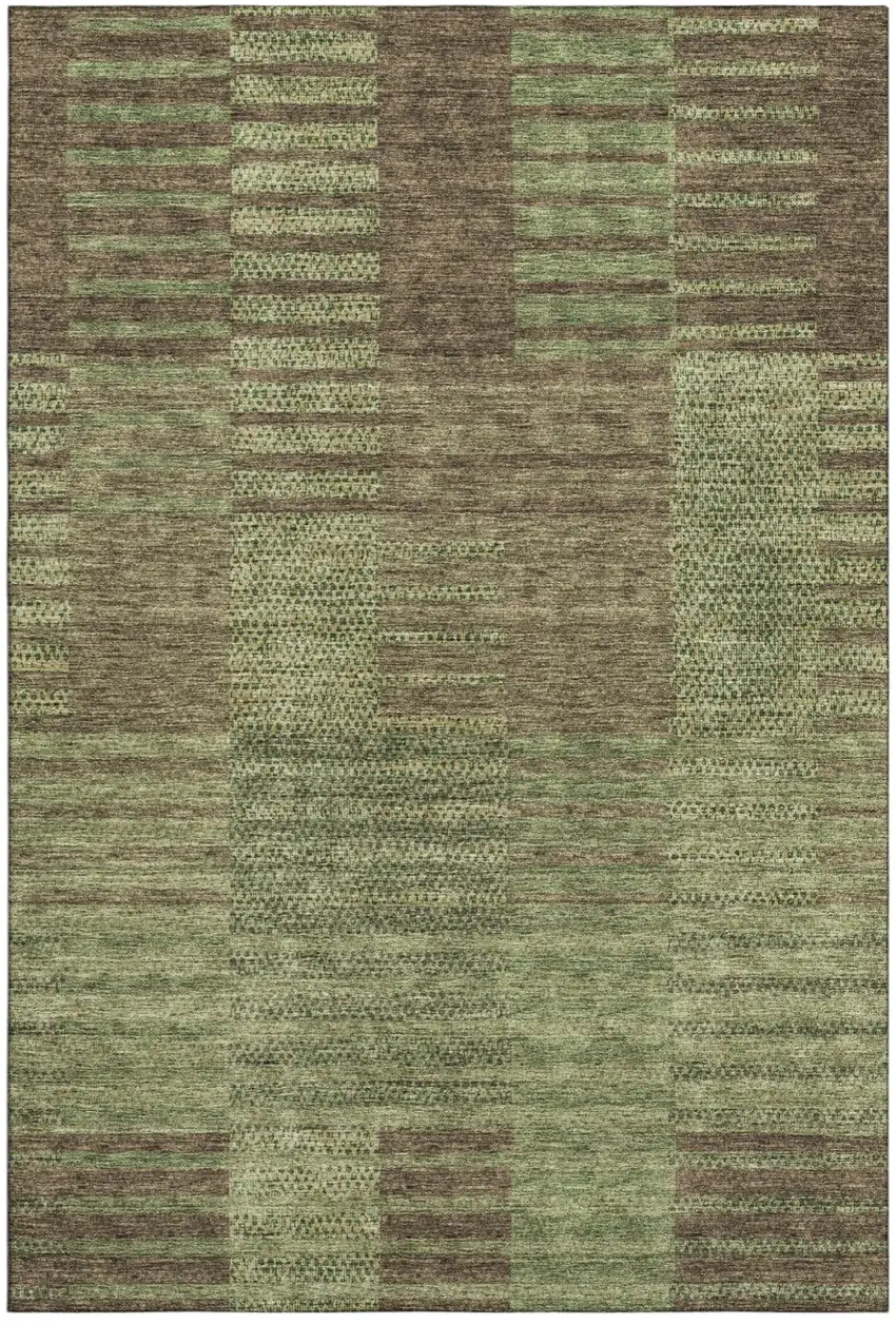 Coffee And Green Striped Washable Area Rug With UV Protection Photo 2