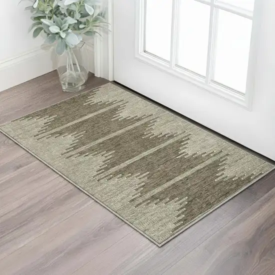 Coffee And Ivory Abstract Washable Area Rug With UV Protection Photo 2