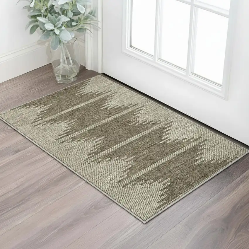 Coffee And Ivory Abstract Washable Area Rug With UV Protection Photo 2