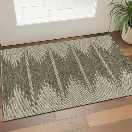 Coffee And Ivory Abstract Washable Area Rug With UV Protection Photo 1