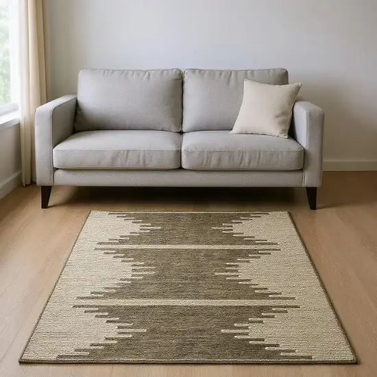 Coffee And Ivory Abstract Washable Area Rug With UV Protection Photo 2