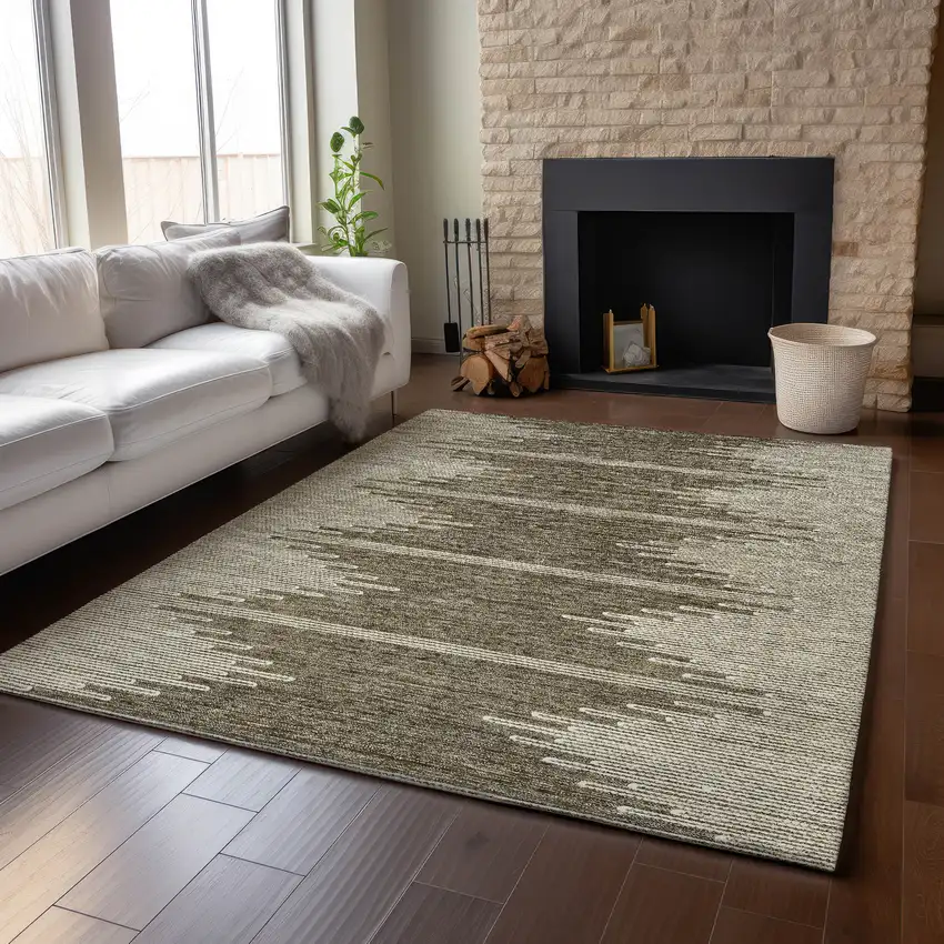 Coffee And Ivory Abstract Washable Area Rug With UV Protection Photo 4