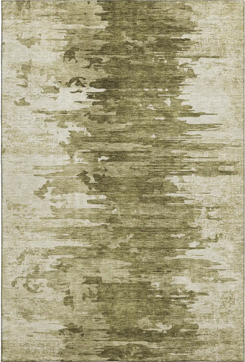 Coffee And Ivory Abstract Washable Area Rug With UV Protection Photo 1