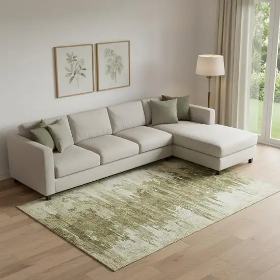 Coffee And Ivory Abstract Washable Area Rug With UV Protection Photo 1