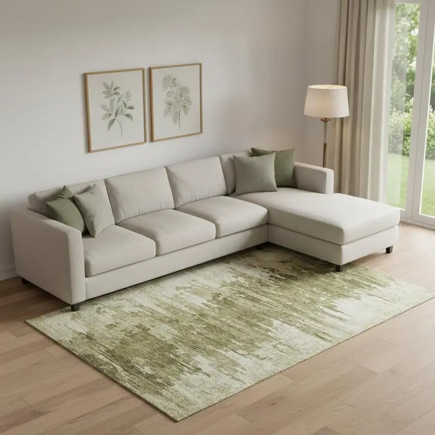 Coffee And Ivory Abstract Washable Area Rug With UV Protection Photo 1