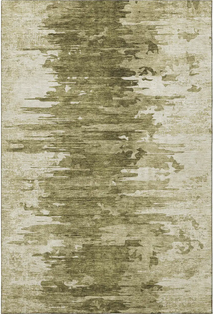 Coffee And Ivory Abstract Washable Area Rug With UV Protection Photo 3