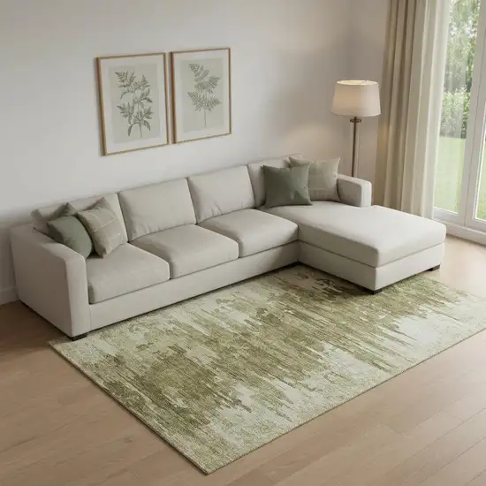 Coffee And Ivory Abstract Washable Area Rug With UV Protection Photo 1