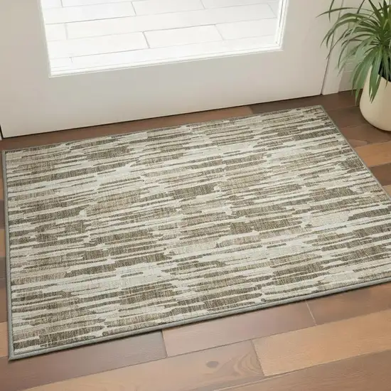 Coffee And Ivory Abstract Washable Area Rug With UV Protection Photo 2