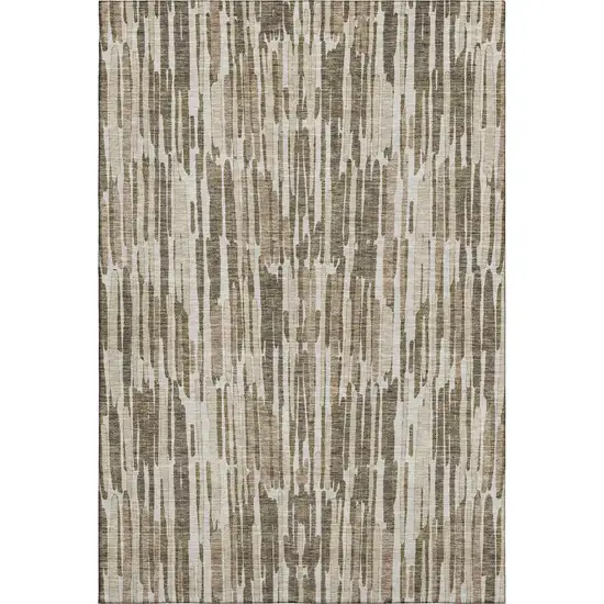 Coffee And Ivory Abstract Washable Area Rug With UV Protection Photo 1