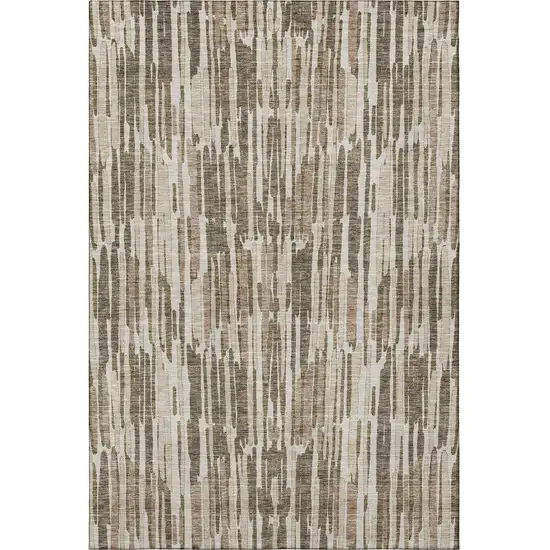 Coffee And Ivory Abstract Washable Area Rug With UV Protection Photo 4