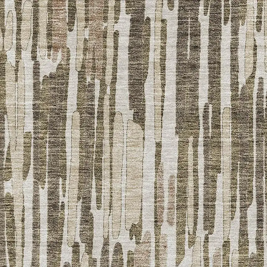 Coffee And Ivory Abstract Washable Area Rug With UV Protection Photo 3