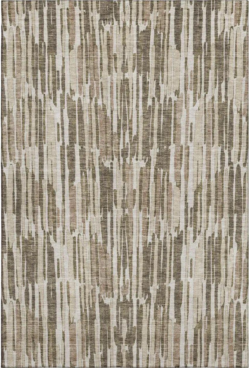 Coffee And Ivory Abstract Washable Area Rug With UV Protection Photo 1