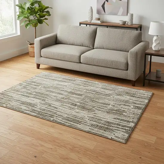 Coffee And Ivory Abstract Washable Area Rug With UV Protection Photo 2