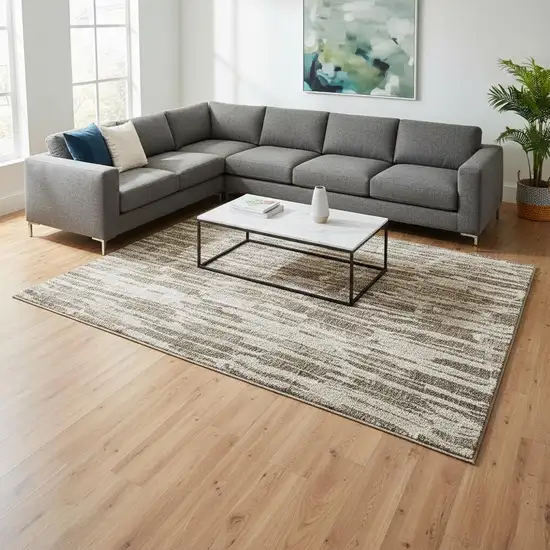 Coffee And Ivory Abstract Washable Area Rug With UV Protection Photo 2