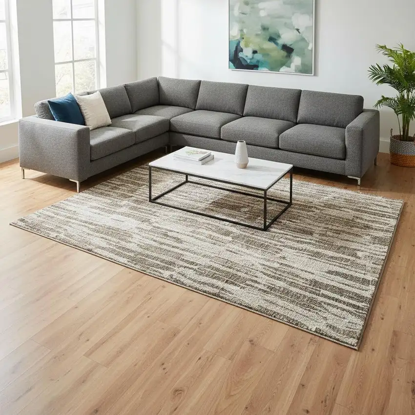 Coffee And Ivory Abstract Washable Area Rug With UV Protection Photo 2