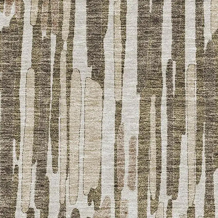 Coffee And Ivory Abstract Washable Area Rug With UV Protection Photo 3