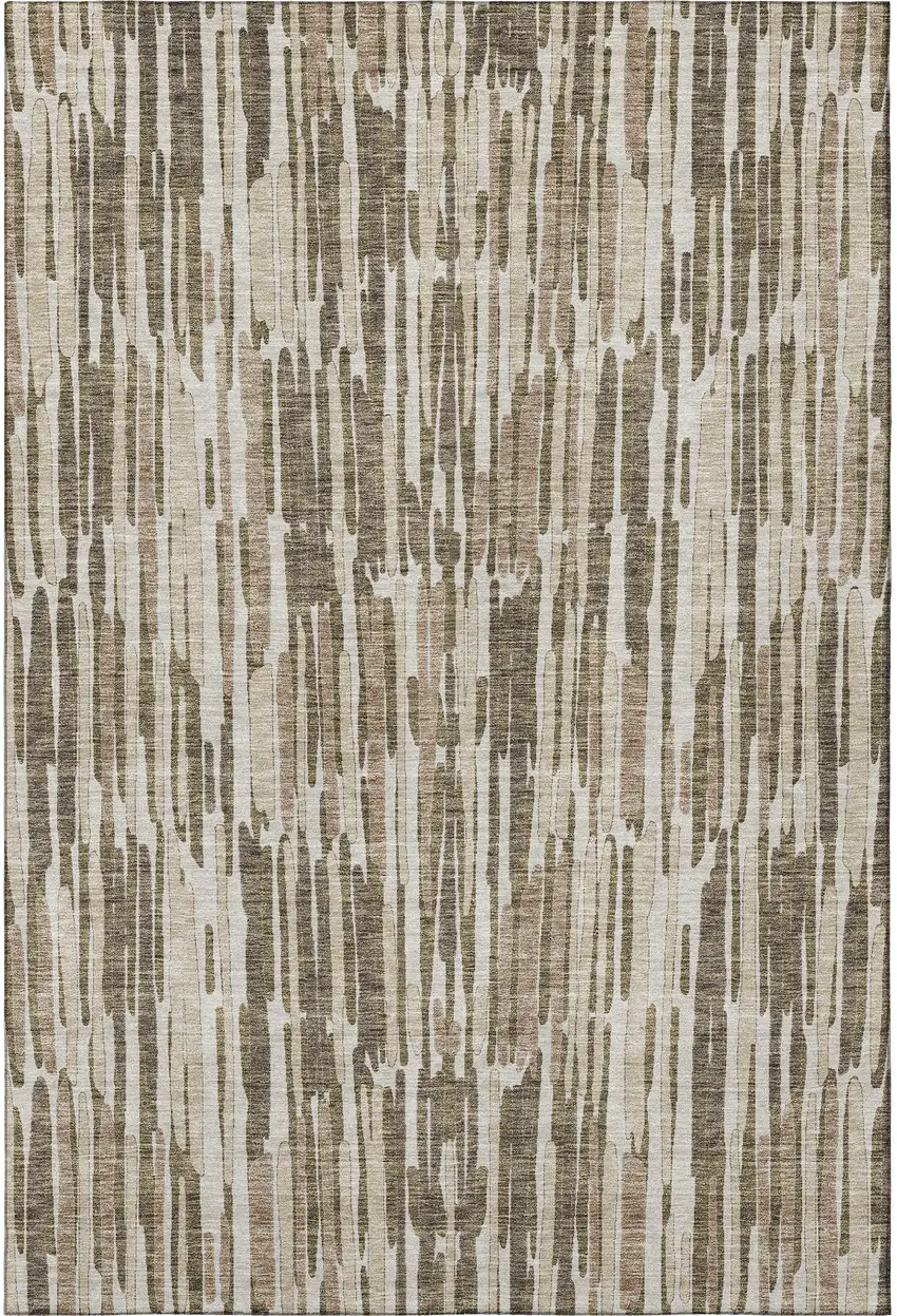 Coffee And Ivory Abstract Washable Area Rug With UV Protection Photo 4