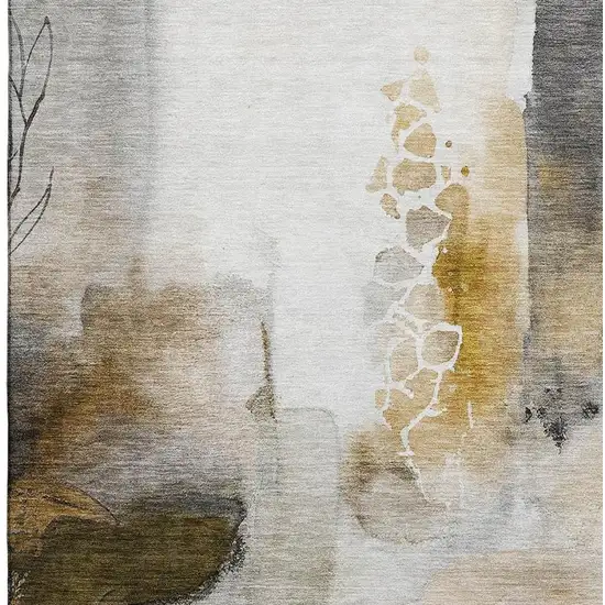 Coffee And Ivory Abstract Washable Area Rug With UV Protection Photo 8