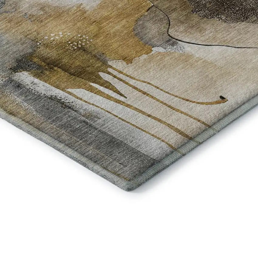 Coffee And Ivory Abstract Washable Area Rug With UV Protection Photo 9