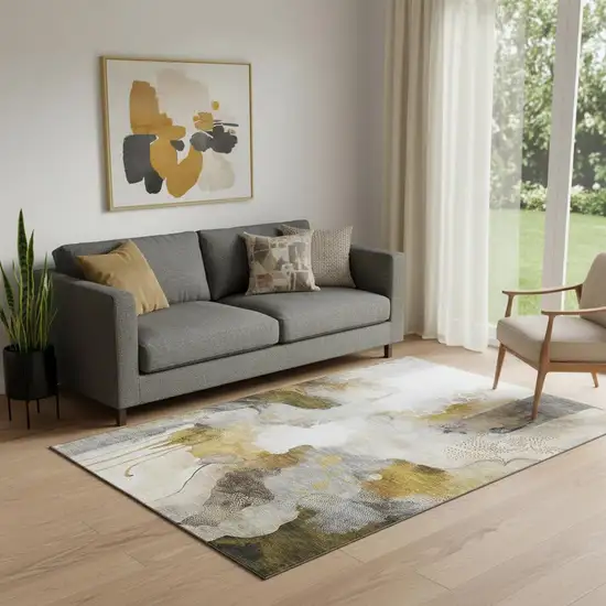 Coffee And Ivory Abstract Washable Area Rug With UV Protection Photo 2