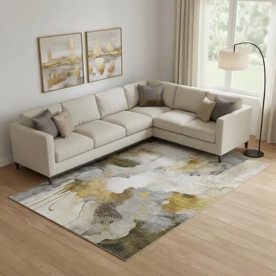 Coffee And Ivory Abstract Washable Area Rug With UV Protection Photo 2