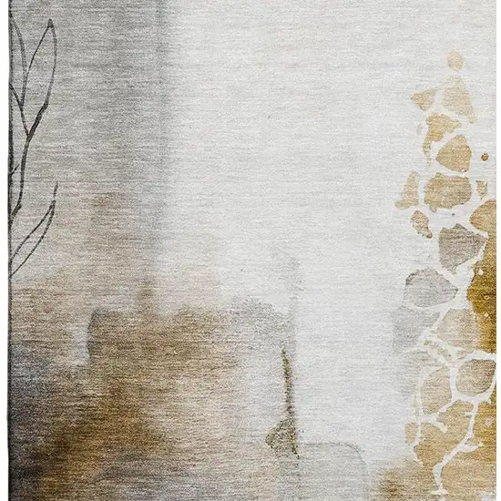 Coffee And Ivory Abstract Washable Area Rug With UV Protection Photo 3