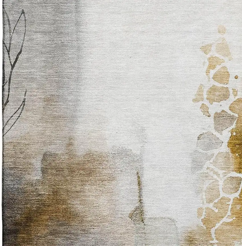 Coffee And Ivory Abstract Washable Area Rug With UV Protection Photo 3