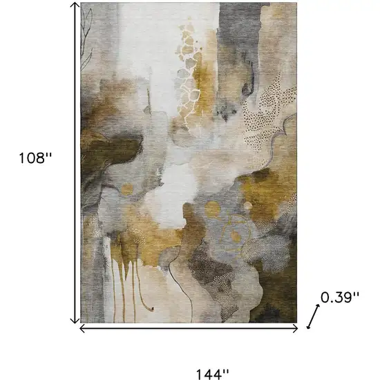 Coffee And Ivory Abstract Washable Area Rug With UV Protection Photo 9