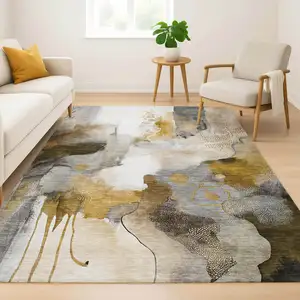 Photo of Coffee And Ivory Abstract Washable Area Rug With UV Protection