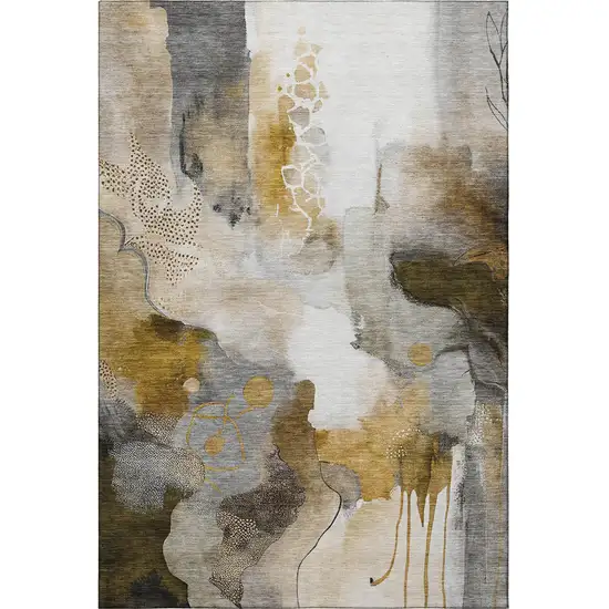 Coffee And Ivory Abstract Washable Area Rug With UV Protection Photo 4