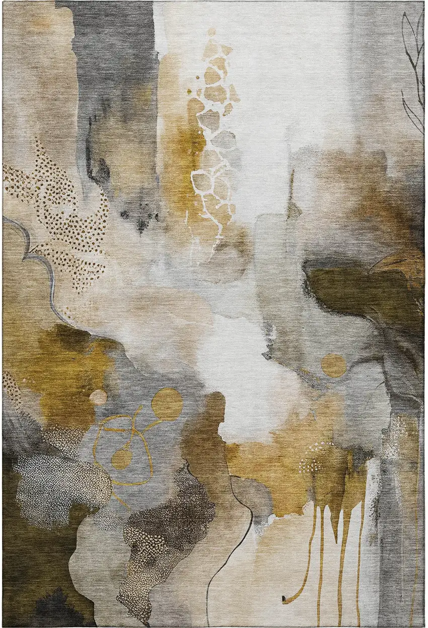 Coffee And Ivory Abstract Washable Area Rug With UV Protection Photo 4
