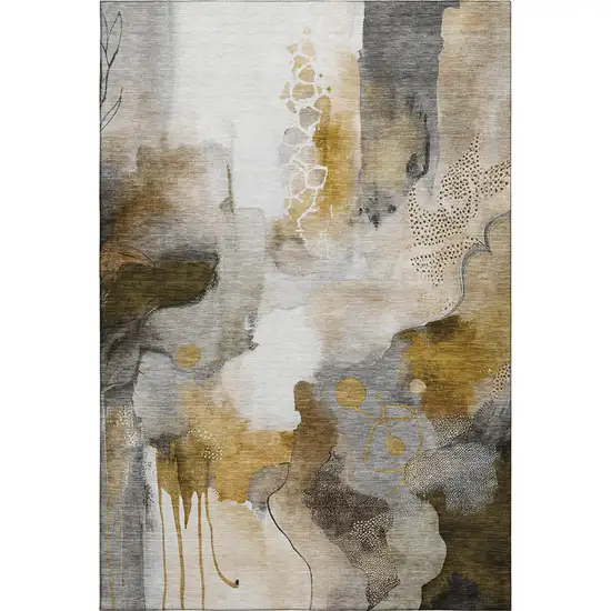 Coffee And Ivory Abstract Washable Area Rug With UV Protection Photo 1