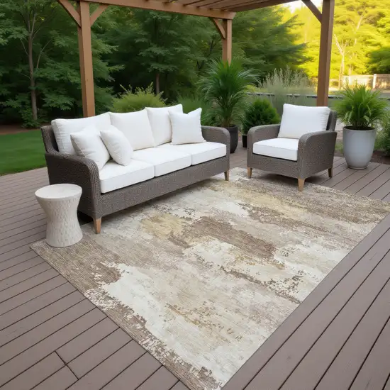 Coffee And Ivory Abstract Washable Indoor Outdoor Area Rug Photo 7