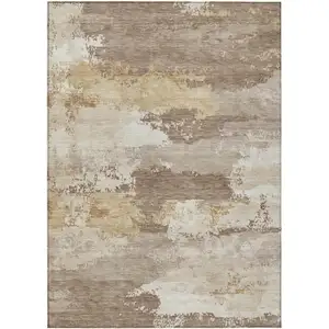 Photo of Coffee And Ivory Abstract Washable Indoor Outdoor Area Rug