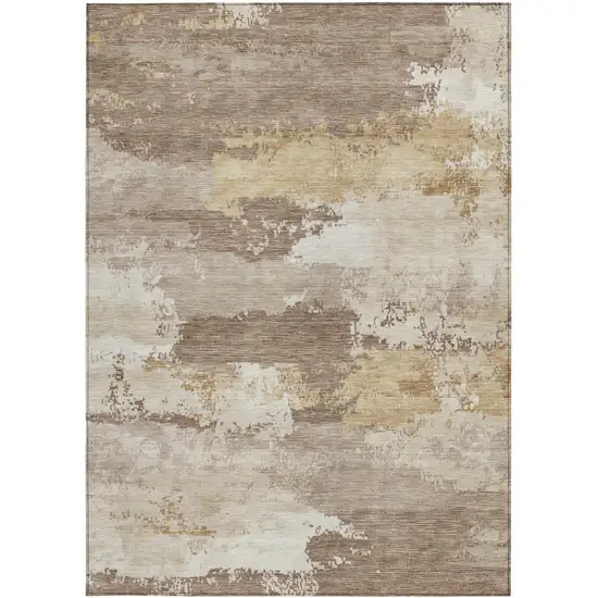 Coffee And Ivory Abstract Washable Indoor Outdoor Area Rug Photo 3