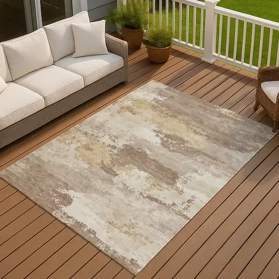 Coffee And Ivory Abstract Washable Indoor Outdoor Area Rug Photo 4