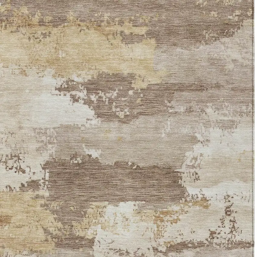 Coffee And Ivory Abstract Washable Indoor Outdoor Area Rug Photo 2