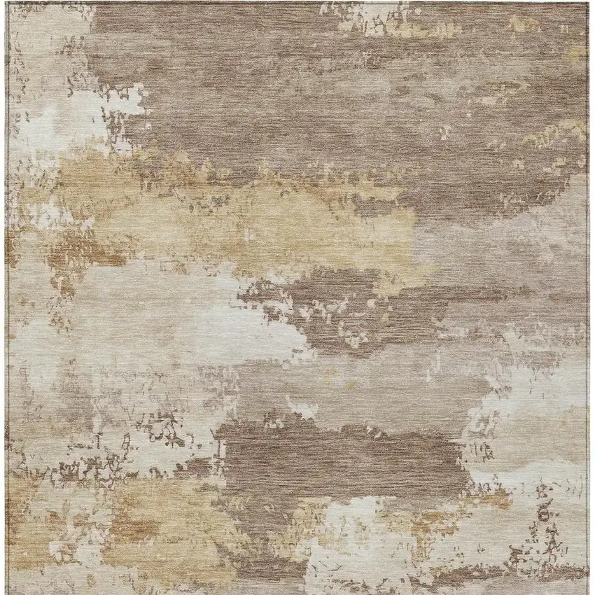 Coffee And Ivory Abstract Washable Indoor Outdoor Area Rug Photo 3