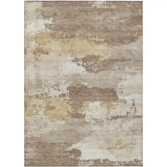 Coffee And Ivory Abstract Washable Indoor Outdoor Area Rug Photo 1