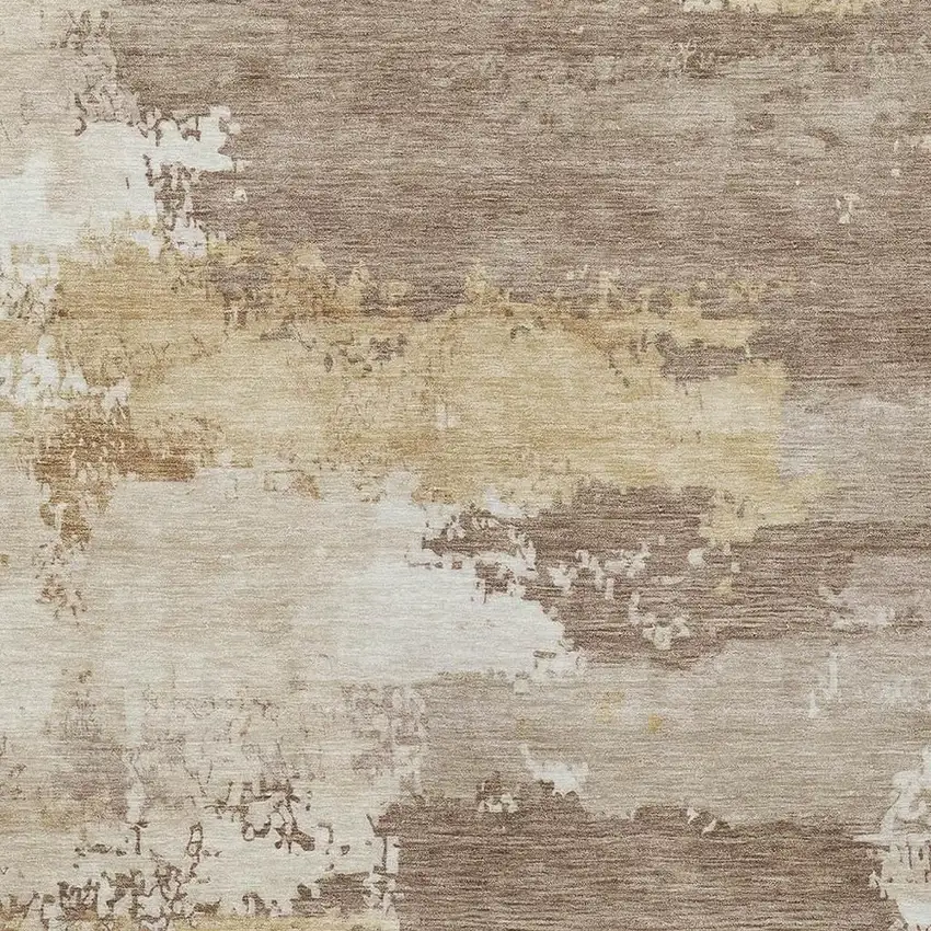 Coffee And Ivory Abstract Washable Indoor Outdoor Area Rug Photo 2