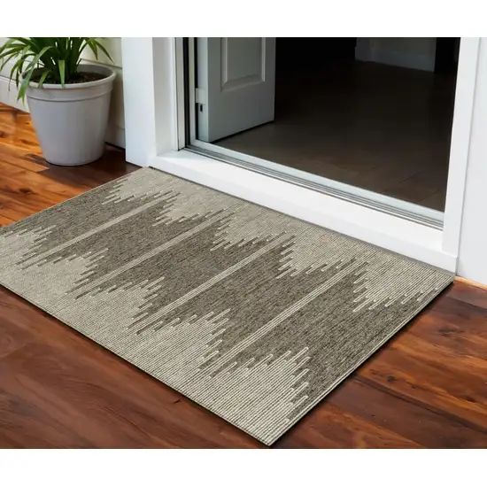 Coffee And Ivory Abstract Washable Indoor Outdoor Area Rug Photo 1