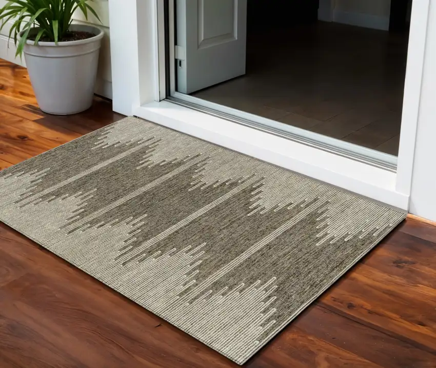 Coffee And Ivory Abstract Washable Indoor Outdoor Area Rug Photo 1